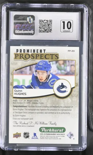2019-20 Upper Deck Parkhurst Prominent Prospects Autographs #PP-20 Quinn Hughes Gold back